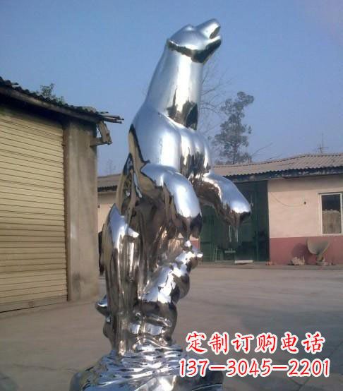 兰州公园不锈钢抽象北极熊动物雕塑