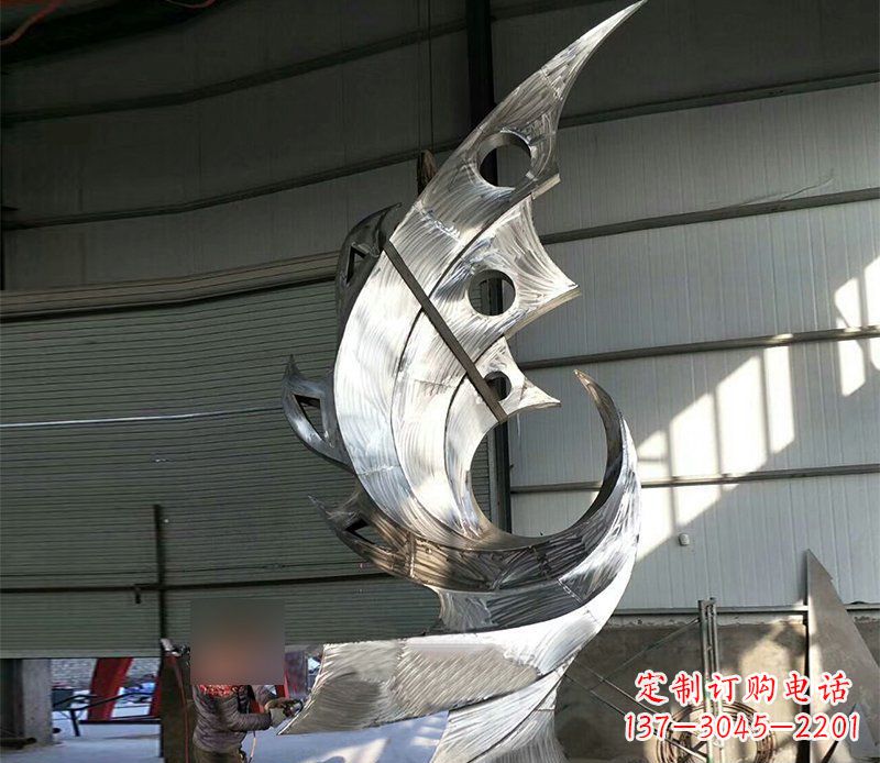兰州公园不锈钢抽象凤凰景观雕塑 (3)