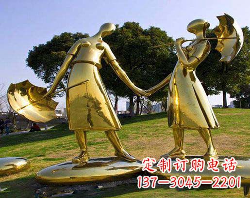 兰州长伴相守,情缘两生——不锈钢抽象情侣雕塑