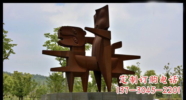 兰州公园不锈钢骑着老虎的人雕塑