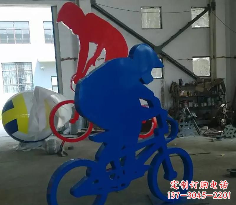 兰州公园不锈钢骑自行车运动人物雕塑
