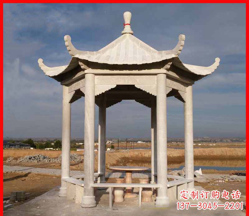 兰州公园大理石六角石雕凉亭 (2)