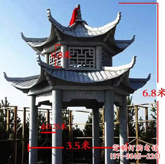 兰州杰出的大理石六角石双层凉亭雕塑