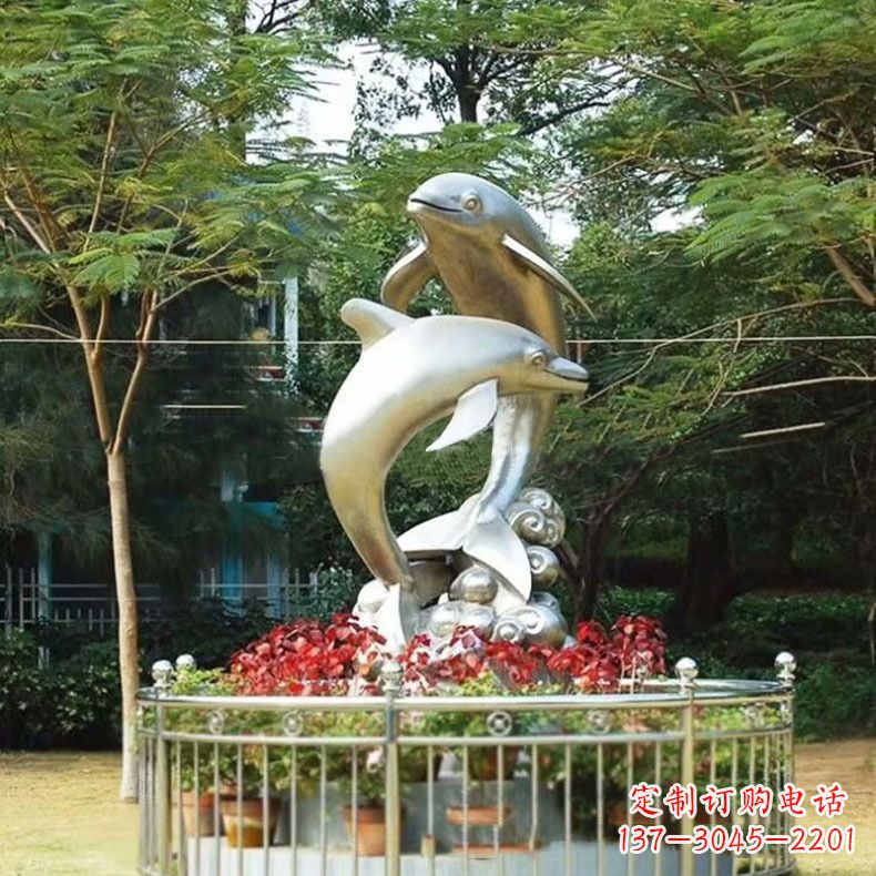 兰州公园动物海豚不锈钢景观雕塑