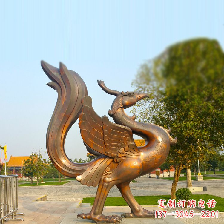 兰州纯铜铸造的四灵之朱雀雕塑