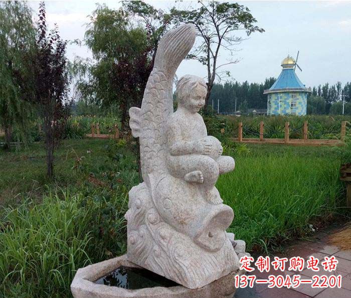 兰州公园景观石雕鱼喷泉 (2)