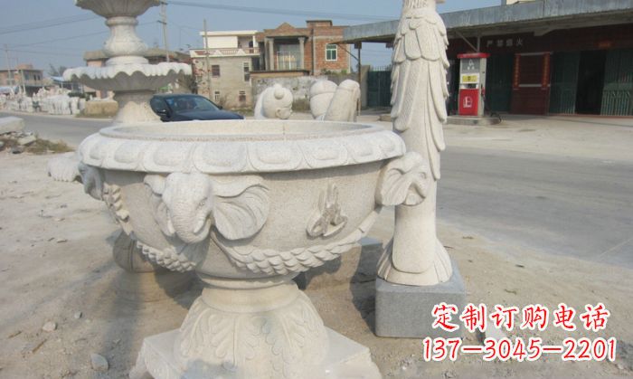 兰州公园景观象头石雕水缸