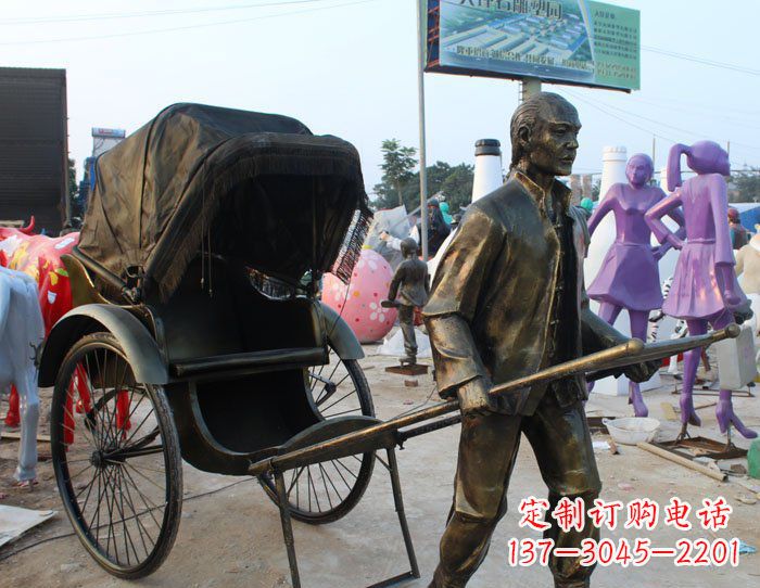 兰州精致可爱的黄包车铜雕