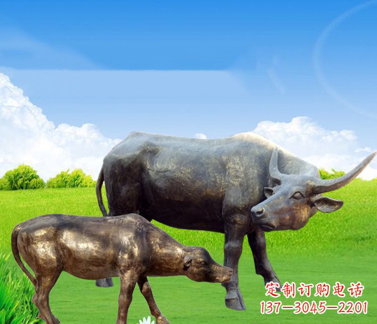 兰州 传统文化风格母子黄牛铜雕塑