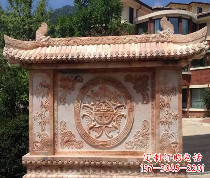 兰州中领雕塑-公园晚霞红蝙蝠竹子石影壁雕塑
