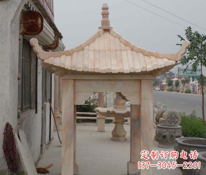 兰州精美红六角石凉亭雕塑
