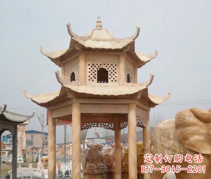 兰州红双层六角石凉亭雕塑