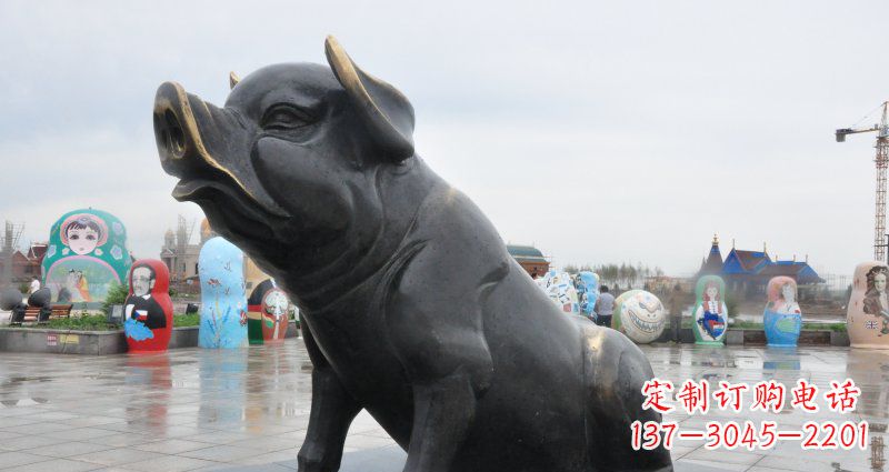 兰州公园猪动物铜雕 (3)