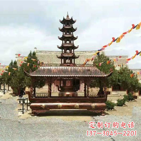 兰州古代铜香炉方形雕龙平底双耳