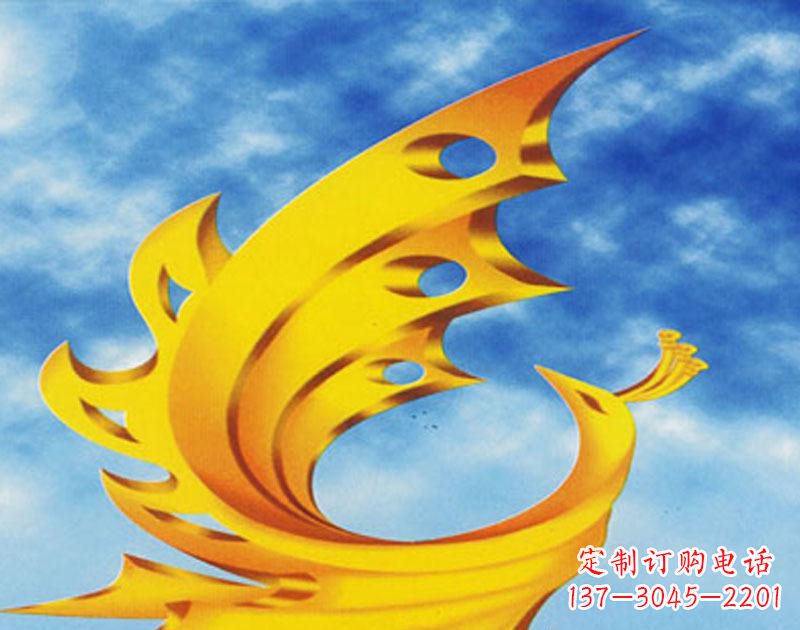 兰州广场摆u需i高金色的凤凰雕塑