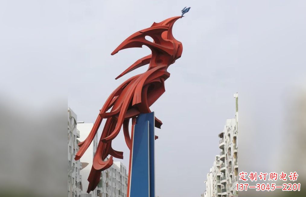兰州中领雕塑制作,精美不锈钢凤凰抽象雕塑