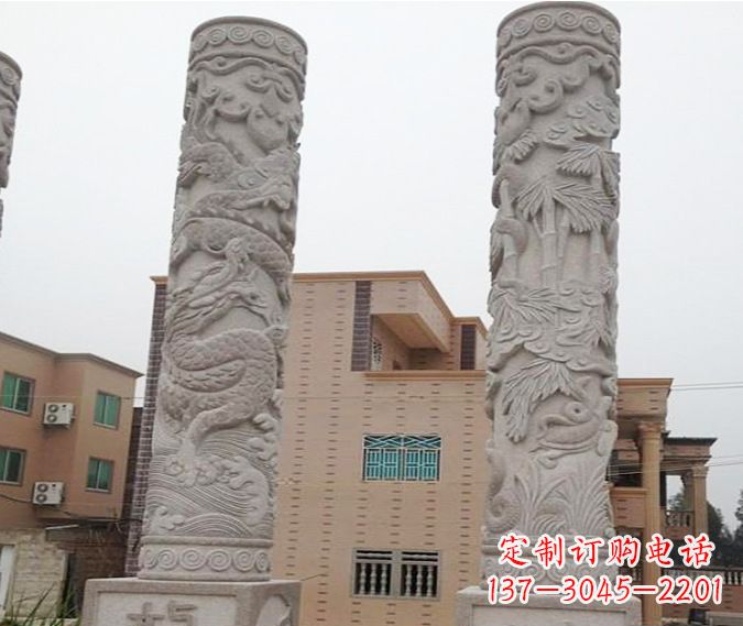 兰州广场景观大理石12生肖龙柱石雕 (2)