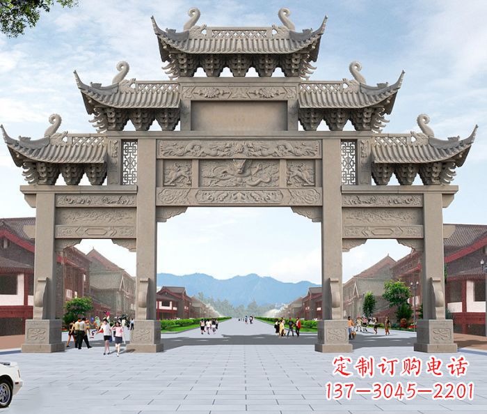 兰州广场景观大理石牌楼石雕 (2)