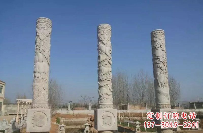 兰州十二生肖文化柱石雕，展现传统文化风采