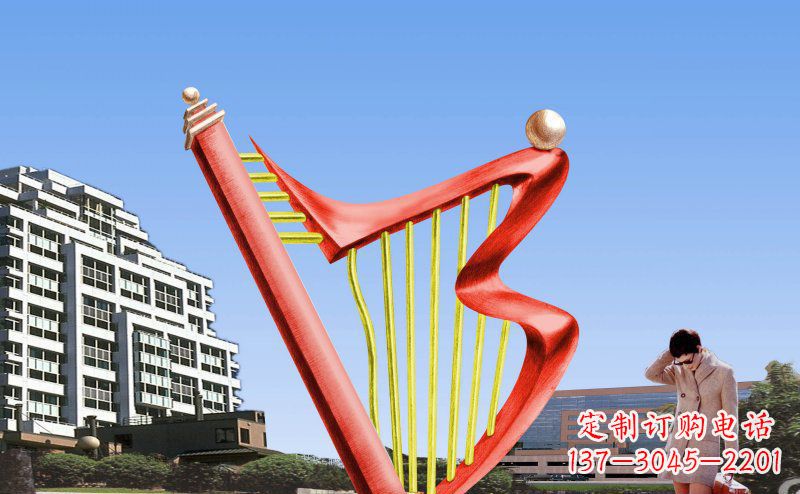 兰州中领雕塑精制不锈钢竖琴雕塑