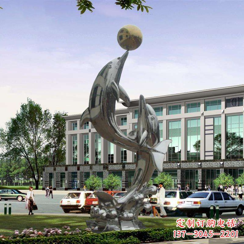 兰州海豚戏球不锈钢雕塑