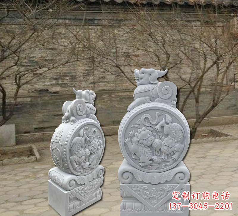 兰州精美汉白玉貔貅门墩