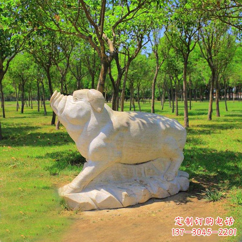 兰州汉白玉猪石雕-公园十二生肖动物雕塑摆件