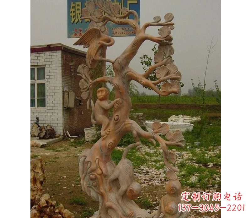 兰州猴子上树摘桃石雕