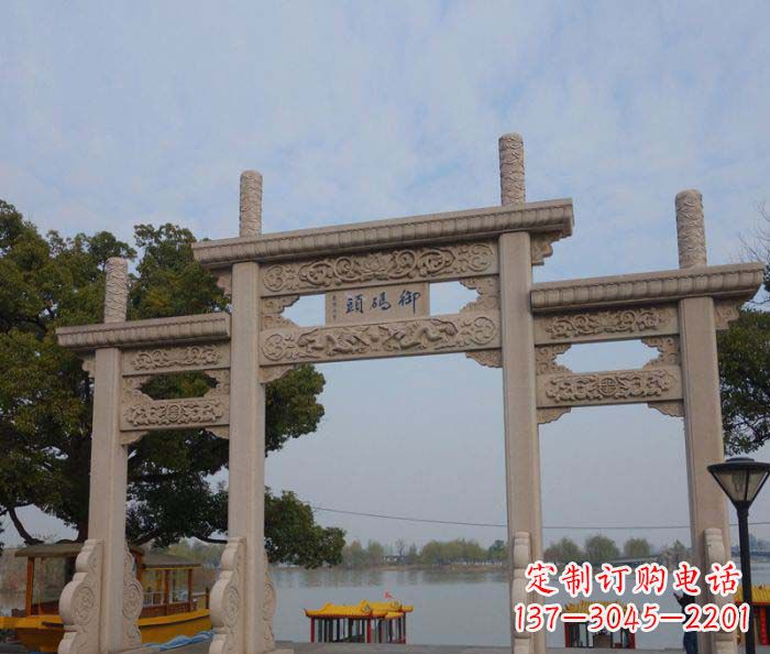 兰州景区三门古典牌坊石雕
