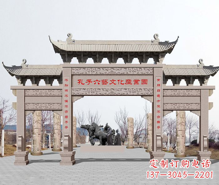 兰州景区三门石雕牌坊-高质美观可靠的雕塑装置