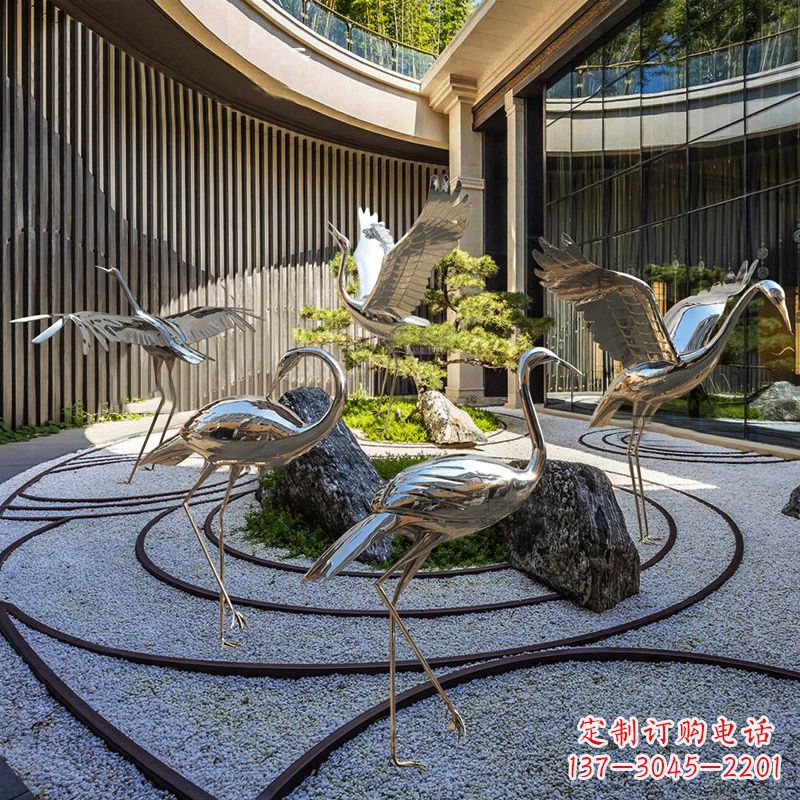兰州中领雕塑镜面不锈钢仙鹤雕塑