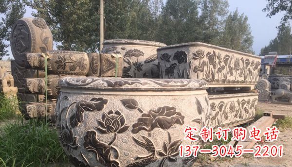 兰州连年有余石浮雕仿古圆水缸 (4)