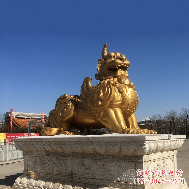 兰州鎏金铜雕獬豸-公园园林神兽动物雕塑