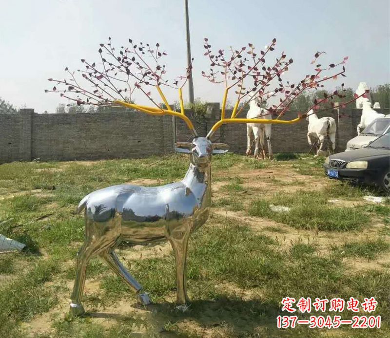 兰州梅花鹿镜面不锈钢摆件雕塑