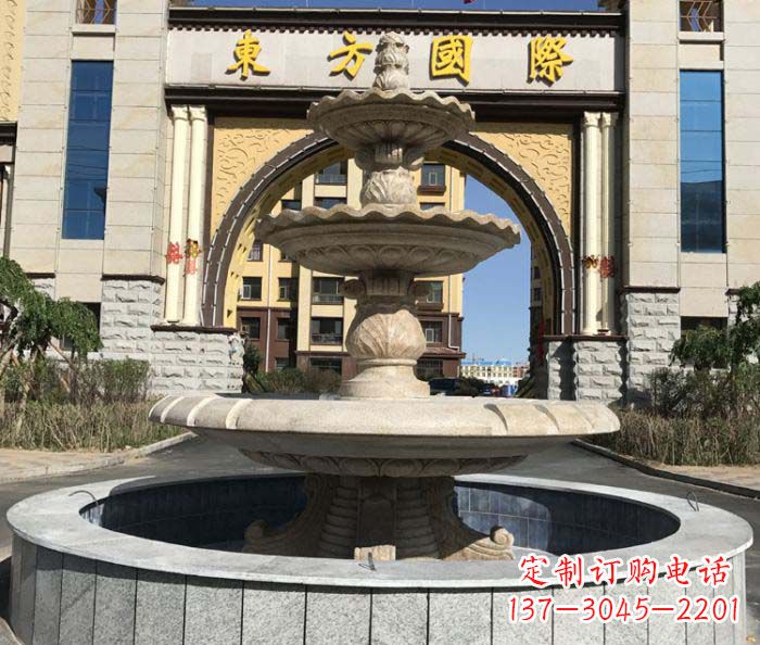 兰州三层欧式喷泉石雕,为小区增添质感