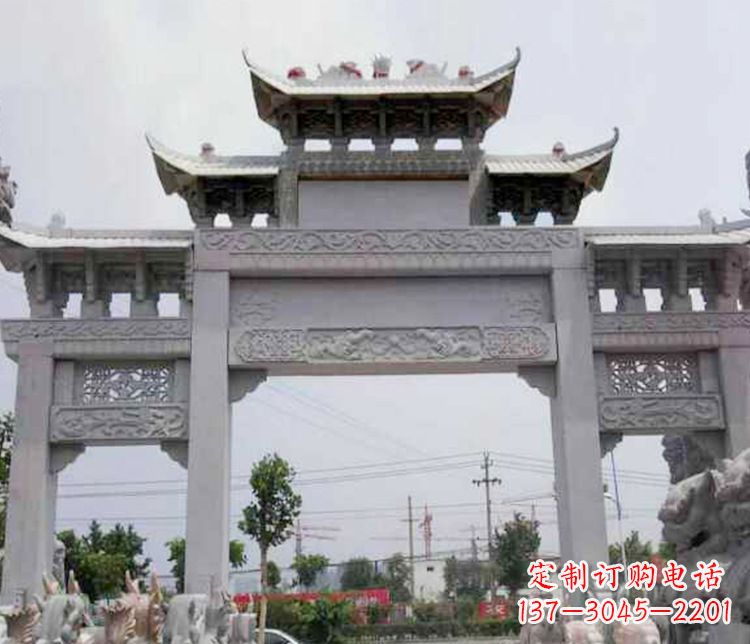 兰州中领雕塑-三门牌坊大理石石雕