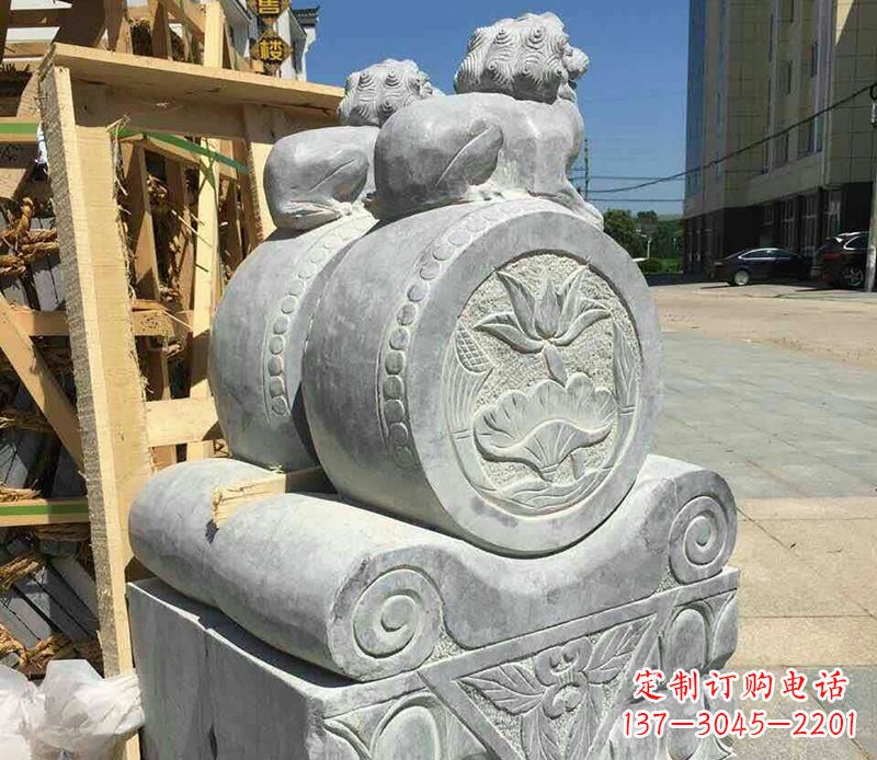 兰州狮子抱鼓石仿古石门墩石雕 (2)