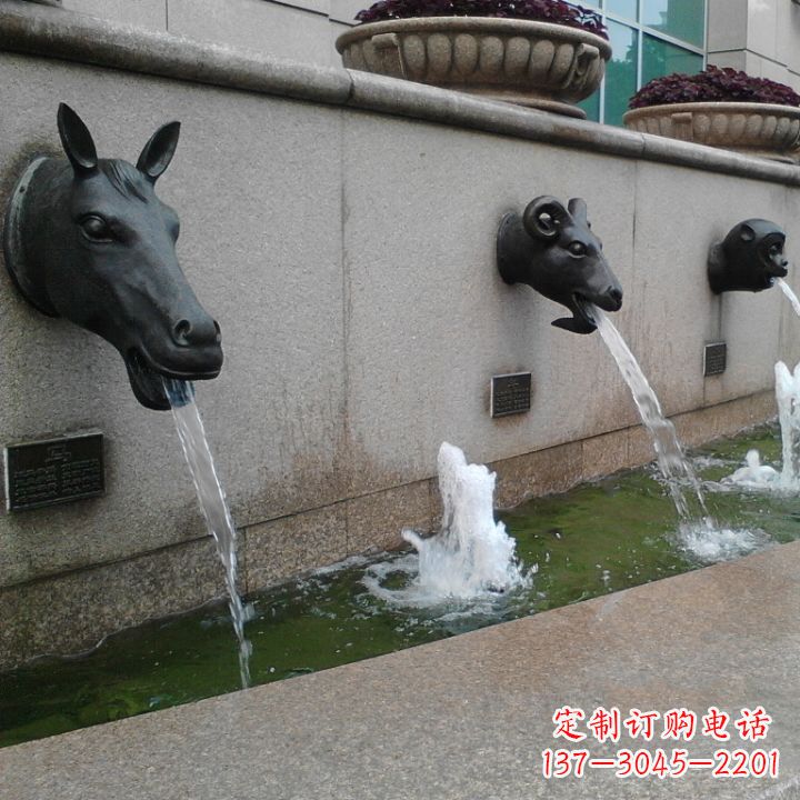 兰州十二生肖兽首流水水景铜雕