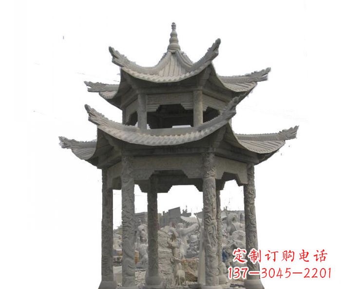 兰州双层仿古石雕凉亭 (2)