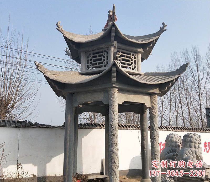 兰州双层户外凉亭石雕 (2)