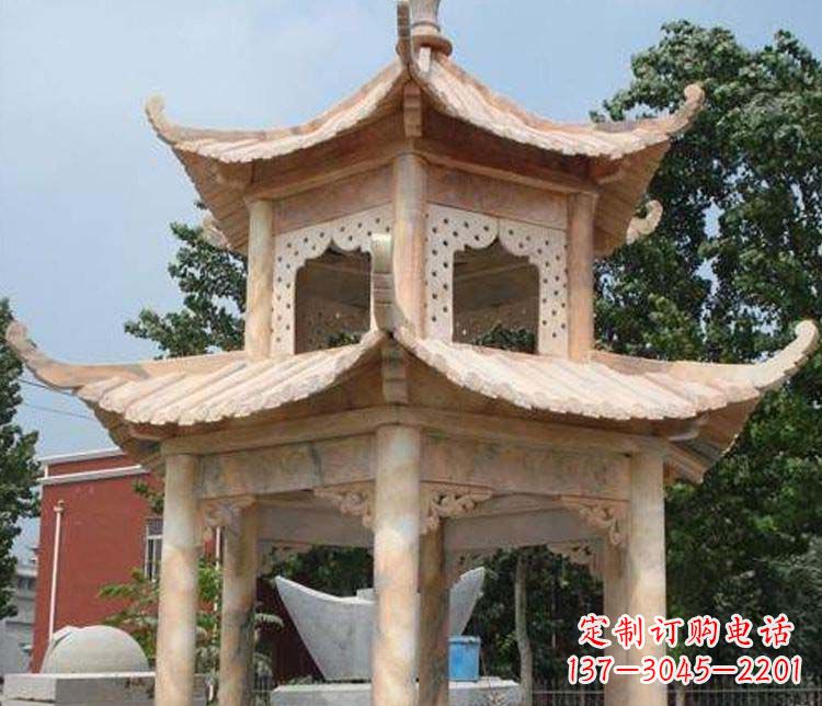 兰州双层晚霞红凉亭石雕