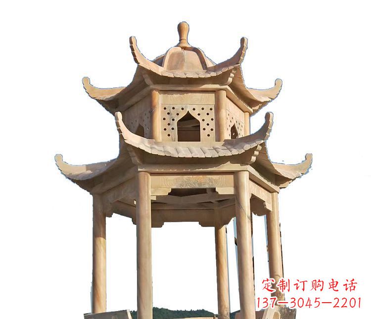 兰州双层晚霞红凉亭石雕 (2)