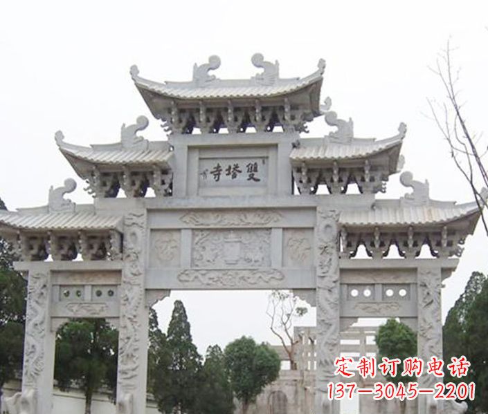 兰州寺庙三门牌坊石雕 (2)