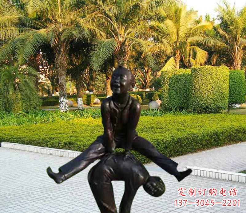 兰州跳山羊的儿童铜雕