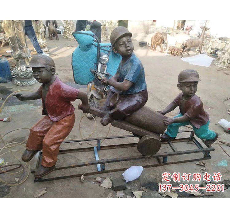 兰州铜雕彩绘庭院玩耍儿童雕塑
