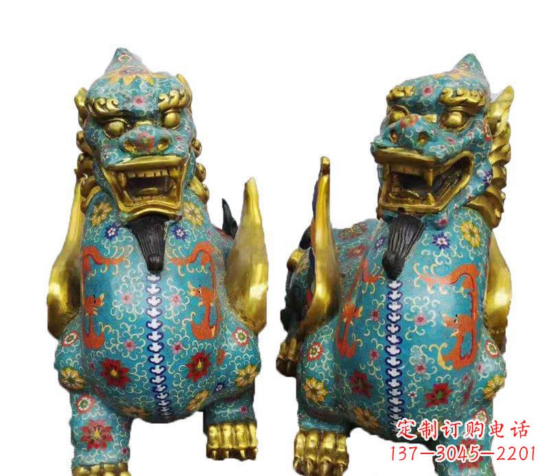 兰州铜雕彩绘镇宅麒麟雕塑摆件