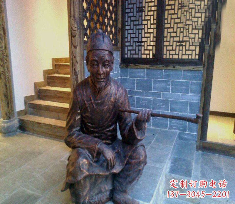 兰州铜雕店小二吸烟庭院人物雕塑