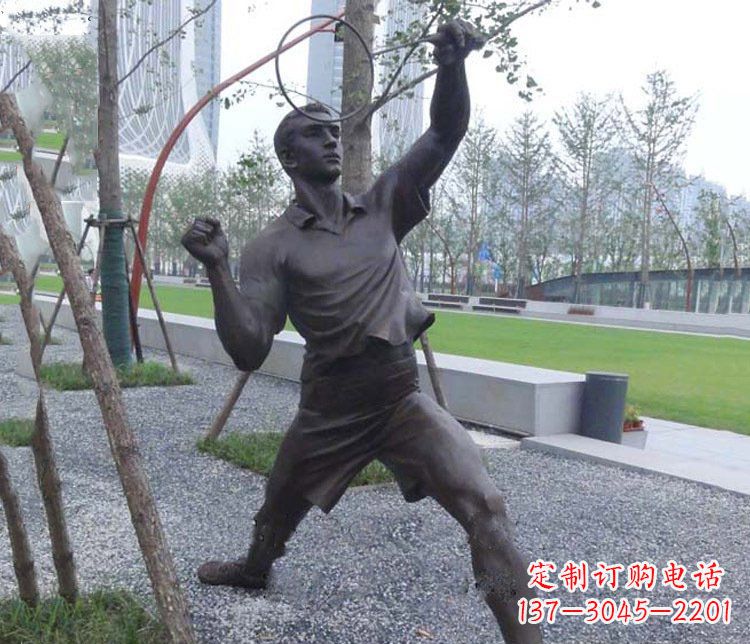 兰州铜雕户外公园打羽毛球运动人物摆件