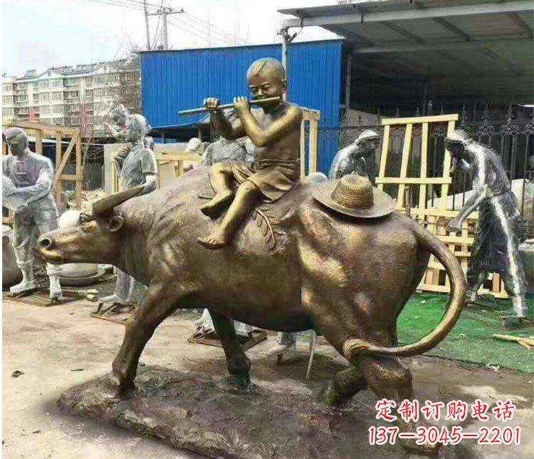 兰州铜雕户外牧童骑牛雕塑摆件