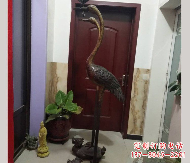 兰州铜雕仙鹤踩龟雕塑摆件 (2)